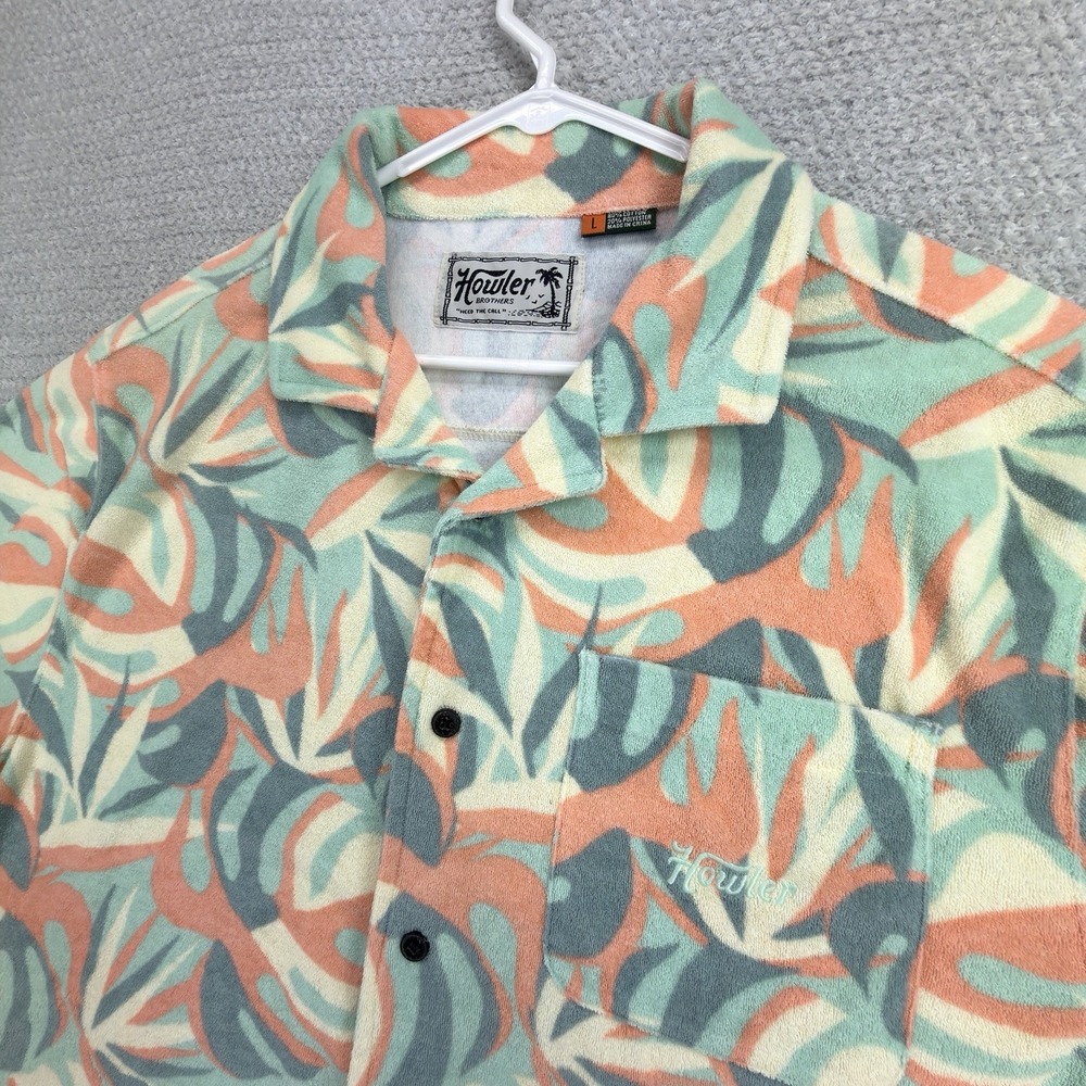 Howler Brothers Palapa Terry Shirt Mens Large Tropical Hawaiian Camp Collar